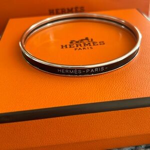 HERMES Bracelet Bangle Extra Fin Uni Bracelet Enameled Steel 65 01 Noir. New.
